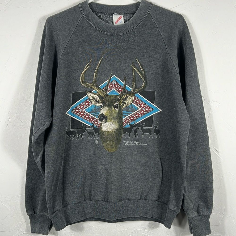 🔥🦌 True Vintage 1980’s WHITETAIL DEER Crewneck Sweatshirt Size Lg - GUC